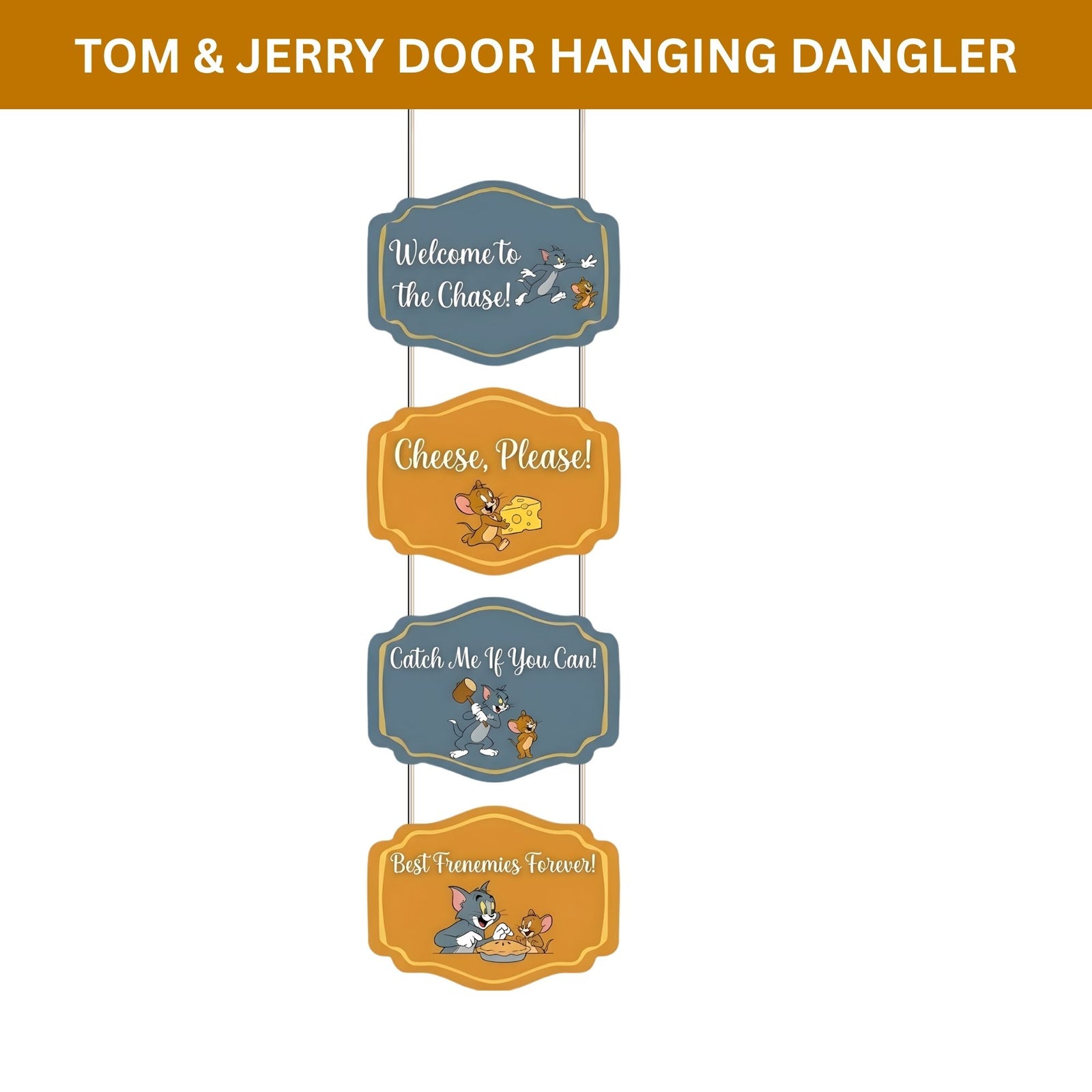 Tom & Jerry Door/Wall Hanging Dangler- (42 Inches/250 GSM Cardstock/Brown & Blue/6Pcs)