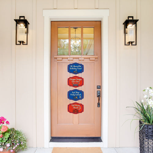 Load image into Gallery viewer, Train Door/Wall Hanging Dangler- (42 Inches/250 GSM Cardstock/Red &amp; Blue/6Pcs)
