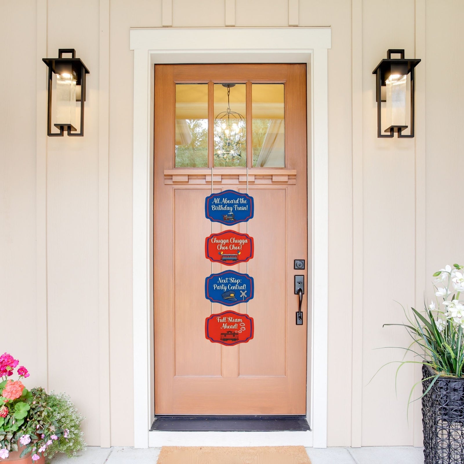Train Door/Wall Hanging Dangler- (42 Inches/250 GSM Cardstock/Red & Blue/6Pcs)