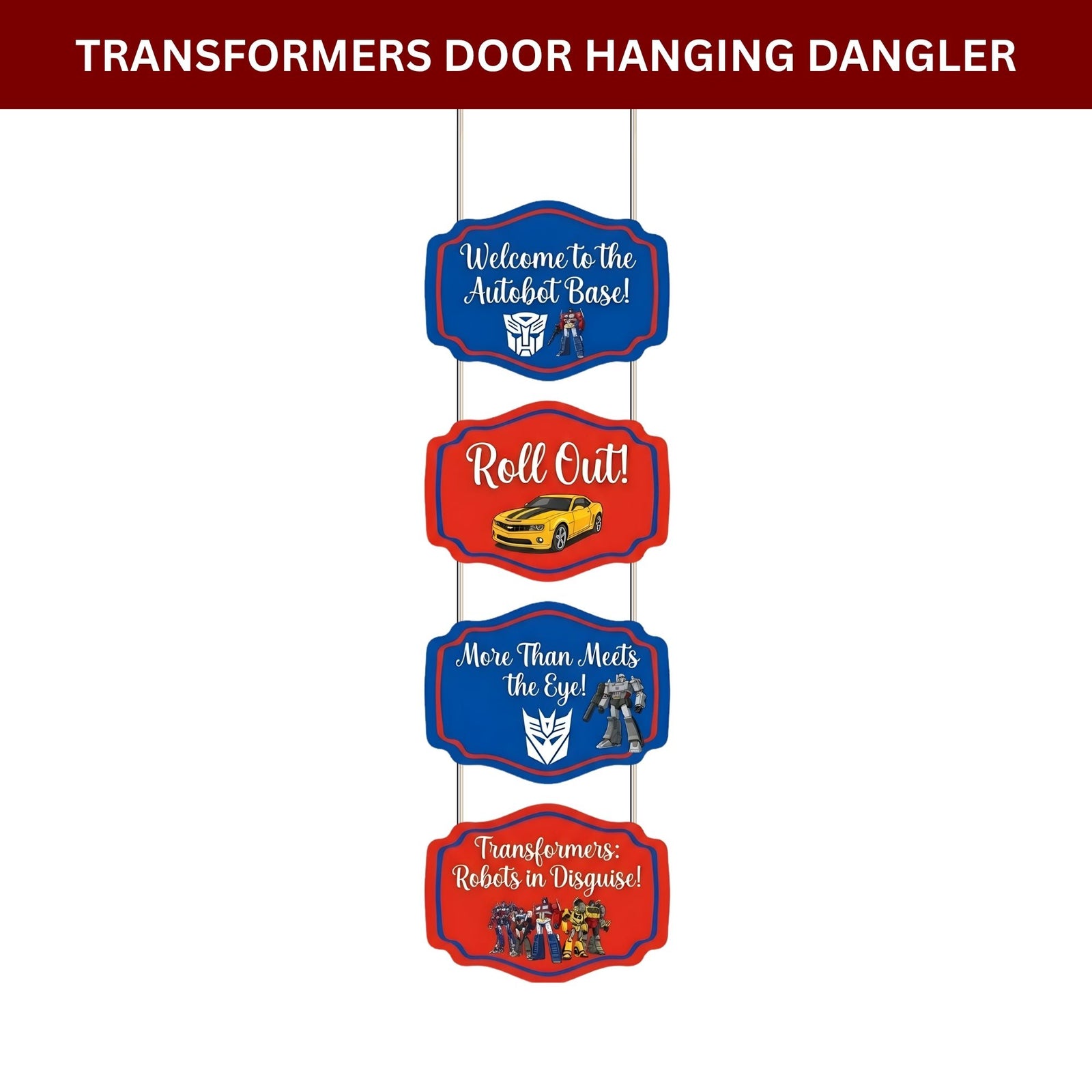 Transformers Door/Wall Hanging Dangler- (42 Inches/250 GSM Cardstock/Red & Blue/6Pcs)