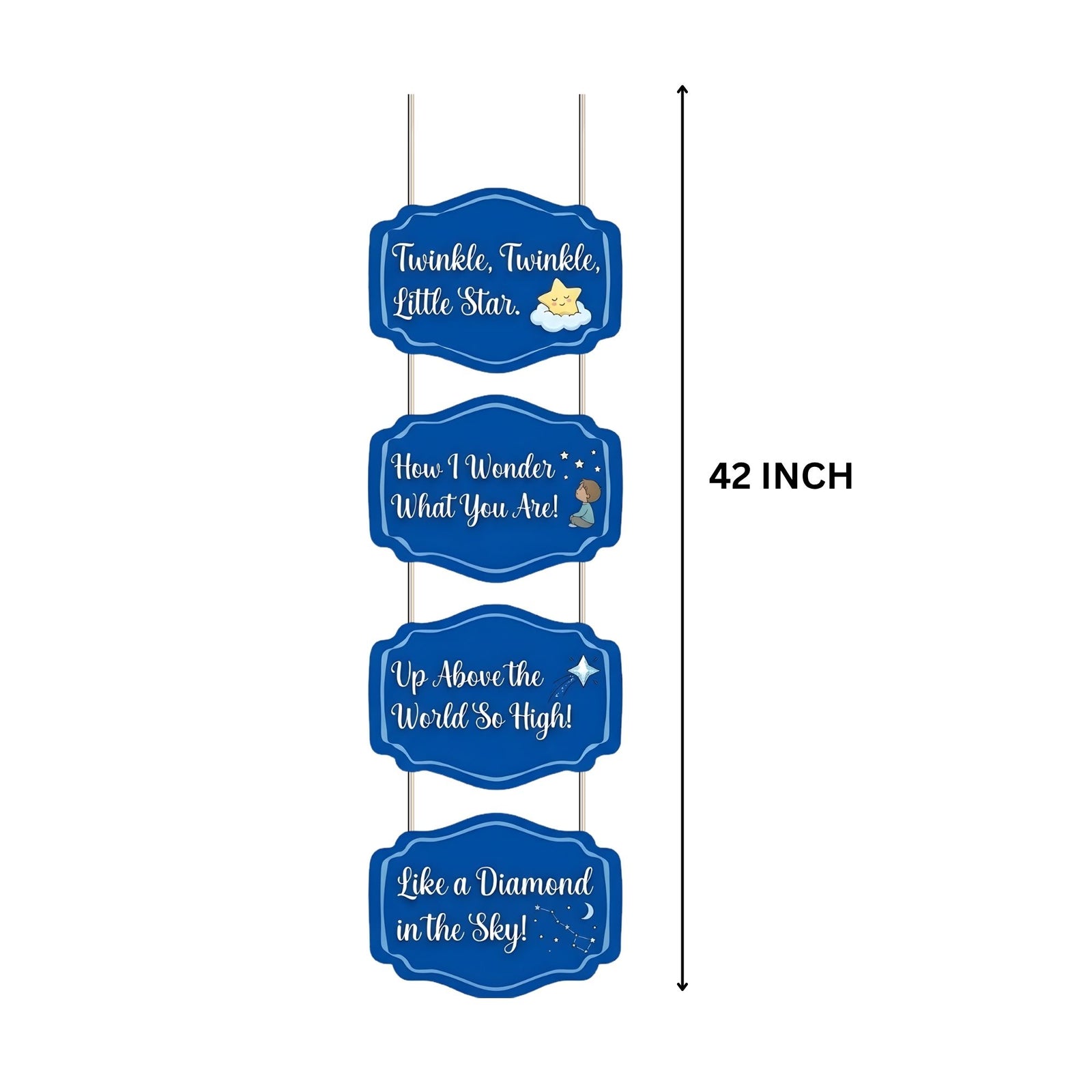 Twinkle,twinkle,littlestar Door/Wall Hanging Dangler- (42 Inches/250 GSM Cardstock/White & Blue/6Pcs)