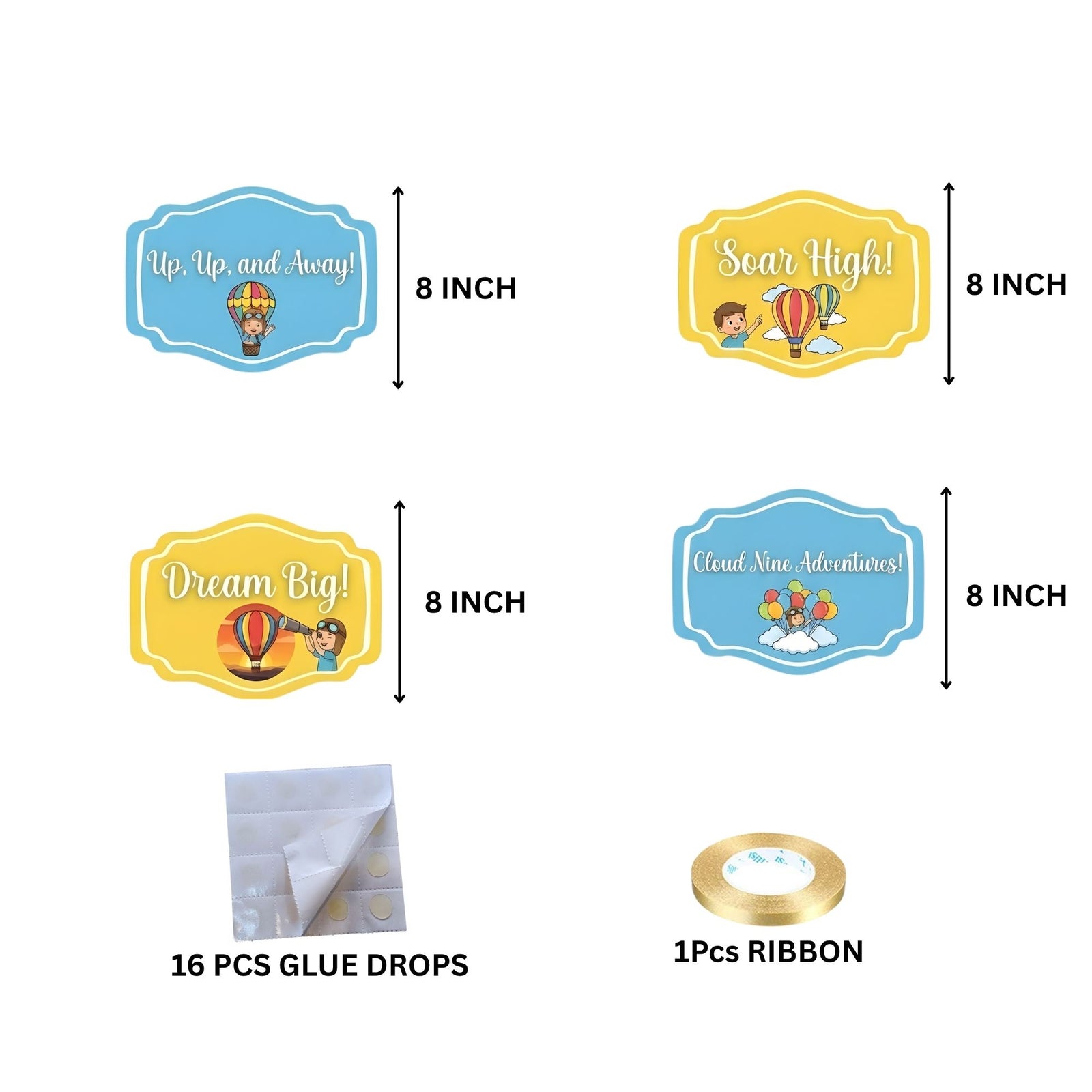 UP UP & Away Door/Wall Hanging Dangler- (42 Inches/250 GSM Cardstock/Yellow & Blue/6Pcs)