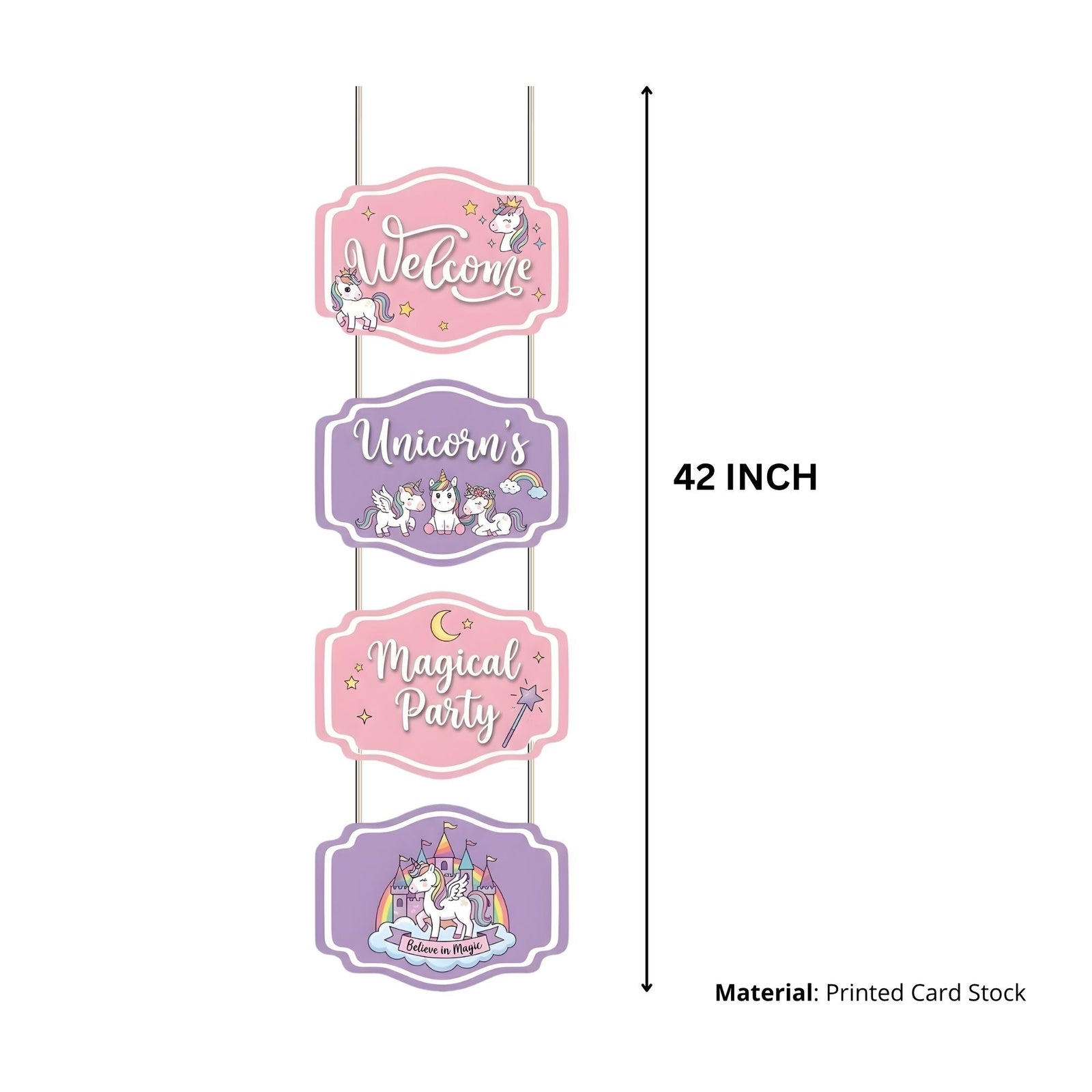 Unicorn Door/Wall Hanging Dangler- (42 Inches/250 GSM Cardstock/Pink & Purple/6Pcs)