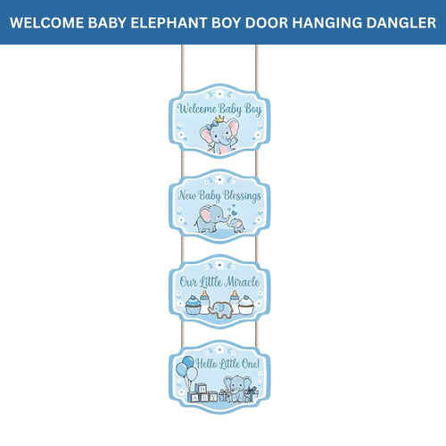 Load image into Gallery viewer, Welcome Baby Elephant Boy Door/Wall Hanging Dangler- (42 Inches/250 GSM Cardstock/Blue &amp; White/6Pcs)

