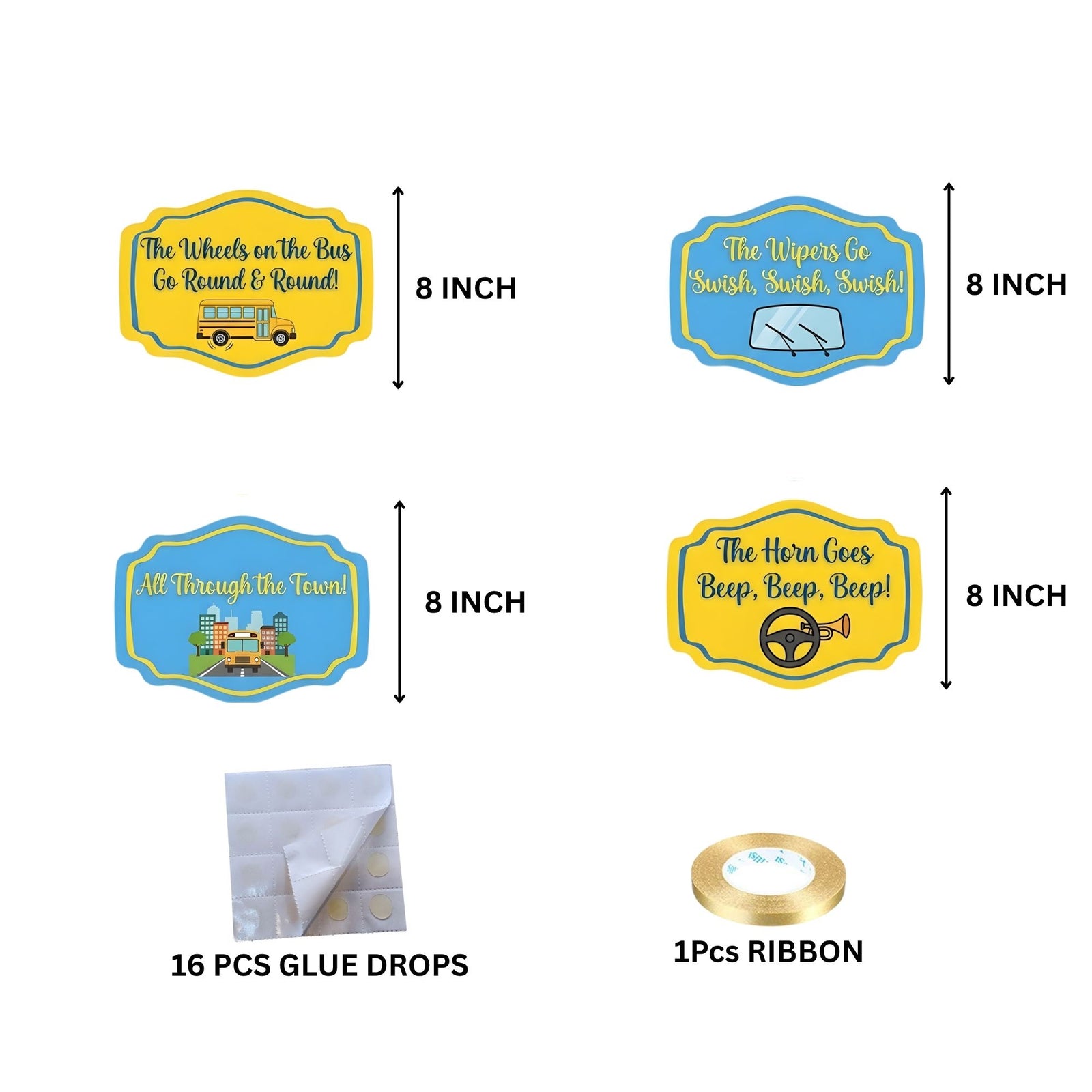 Wheel On The Bus Door/Wall Hanging Dangler- (42 Inches/250 GSM Cardstock/Yellow & Blue/6Pcs)