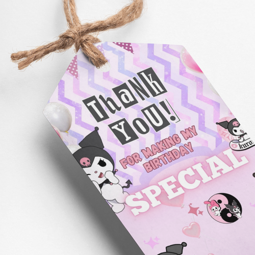 Load image into Gallery viewer, Kuromi Theme Thank You Cards &amp; Return Gift Tags - 30Pcs, 2x3.5, 250 GSM Cardstock, Green &amp; Black (Kuromi)
