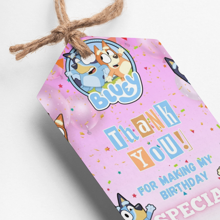 Bluey Theme Thank You Cards & Return Gift Tags - 30Pcs, 2x3.5, 250 GSM Cardstock, Green & Black (Bluey)