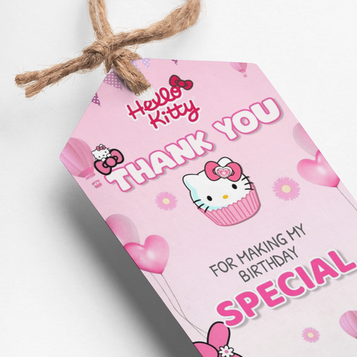 Load image into Gallery viewer, Hello Kitty Theme Thank You Cards &amp; Return Gift Tags - 30Pcs, 2x3.5, 250 GSM Cardstock, Green &amp; Black (Hello Kitty)
