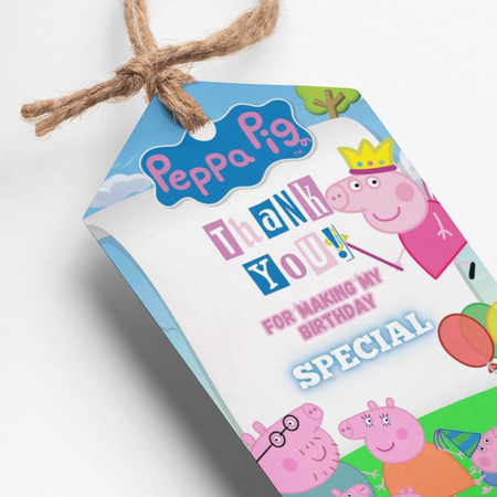 Peppa Pig Theme Thank You Cards & Return Gift Tags - 30Pcs, 2x3.5, 250 GSM Cardstock, Green & Black (Peppa Pig)