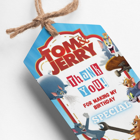 PartyDecor Mall Tom & Jerry Theme Thank You Cards & Return Gift Tags - 30Pcs, 2x3.5, 250 GSM Cardstock, Green & Black (Tom & Jerry)