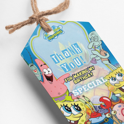 Load image into Gallery viewer, SpongeBob Squarepants Theme Thank You Cards &amp; Return Gift Tags - 30Pcs, 2x3.5, 250 GSM Cardstock, Green &amp; Black (SpongeBob Squarepants)
