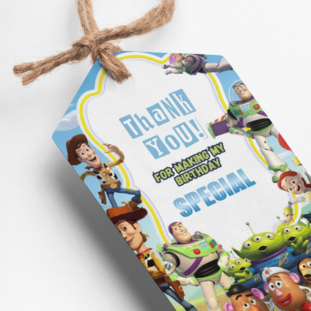 PartyDecor Mall Toy Story Theme Thank You Cards & Return Gift Tags - 30Pcs, 2x3.5, 250 GSM Cardstock, Green & Black (Toy Story)
