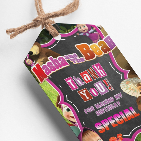 PartyDecor Mall Masha & The Bear Theme Thank You Cards & Return Gift Tags - 30Pcs, 2x3.5, 250 GSM Cardstock, Green & Black (Masha & The Bear)