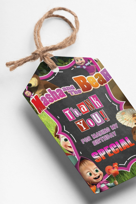 PartyDecor Mall Masha & The Bear Theme Thank You Cards & Return Gift Tags - 30Pcs, 2x3.5, 250 GSM Cardstock, Green & Black (Masha & The Bear)