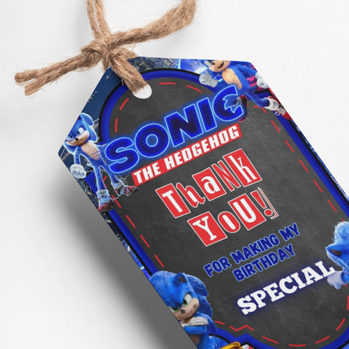 Load image into Gallery viewer, Sonic Theme Thank You Cards &amp; Return Gift Tags - 30Pcs, 2x3.5, 250 GSM Cardstock, Green &amp; Black (Sonic)
