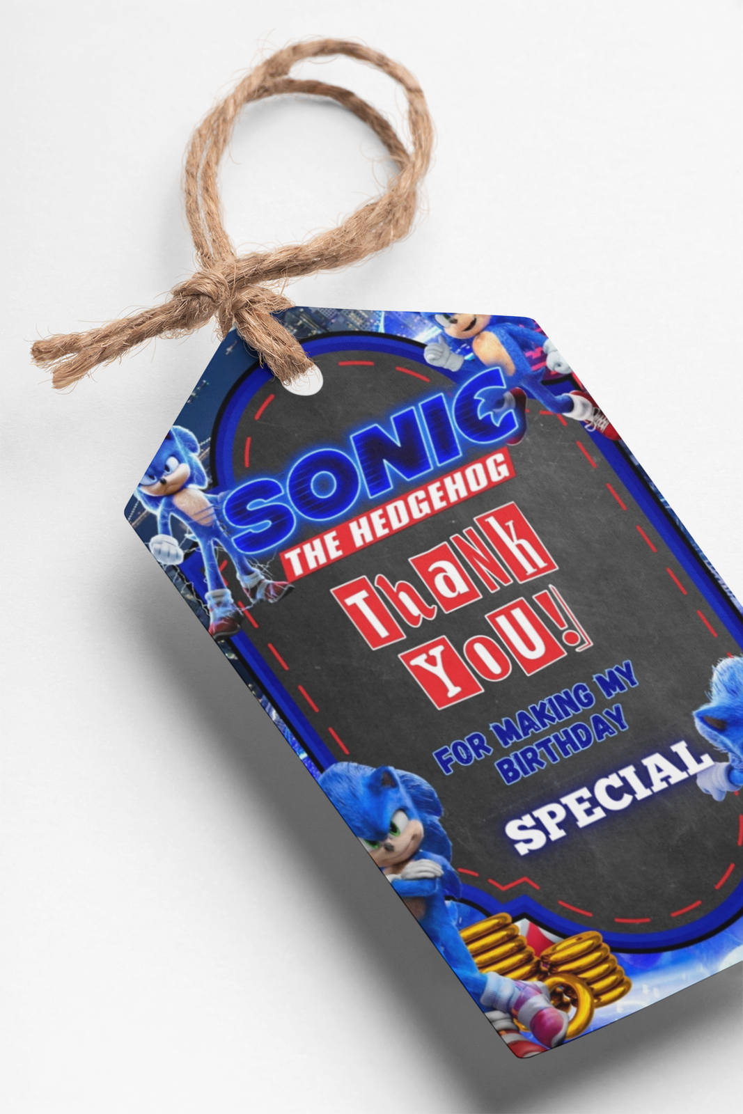 Sonic Theme Thank You Cards & Return Gift Tags - 30Pcs, 2x3.5, 250 GSM Cardstock, Green & Black (Sonic)