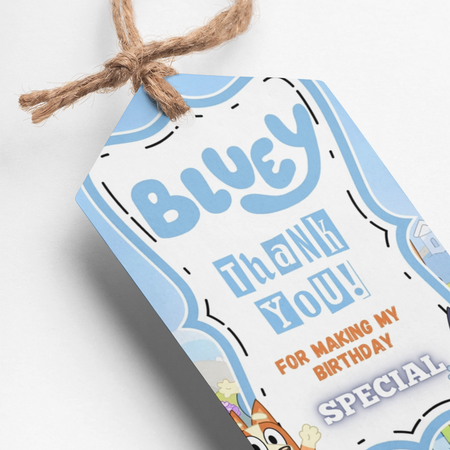 Bluey Theme Thank You Cards & Return Gift Tags - 30Pcs, 2x3.5, 250 GSM Cardstock, Green & Black (Bluey 1)