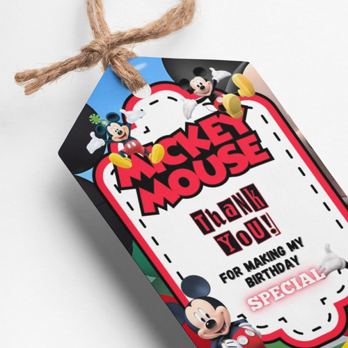 Load image into Gallery viewer, Mickey Mouse Theme Thank You Cards &amp; Return Gift Tags - 30Pcs, 2x3.5, 250 GSM Cardstock, Green &amp; Black (Mickey Mouse)
