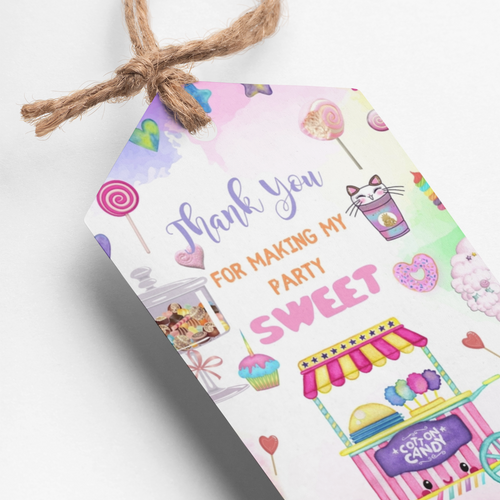 Load image into Gallery viewer, Candy Shop Theme Thank You Cards &amp; Return Gift Tags - 30Pcs, 2x3.5, 250 GSM Cardstock, Green &amp; Black (Candy Shop)
