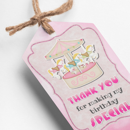 Carousel Theme Thank You Cards & Return Gift Tags - 30Pcs, 2x3.5, 250 GSM Cardstock, Green & Black (Carousel)