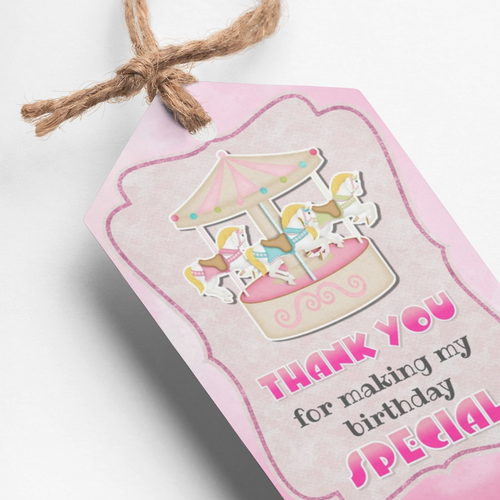 Load image into Gallery viewer, Carousel Theme Thank You Cards &amp; Return Gift Tags - 30Pcs, 2x3.5, 250 GSM Cardstock, Green &amp; Black (Carousel)
