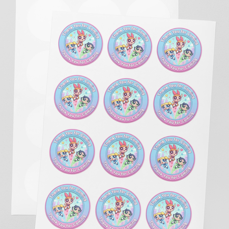 Powerpuff Girls Theme- Return Gift/birthday decor Thankyou Sticker (6 CM/Sticker/Mixcolour/24Pcs)