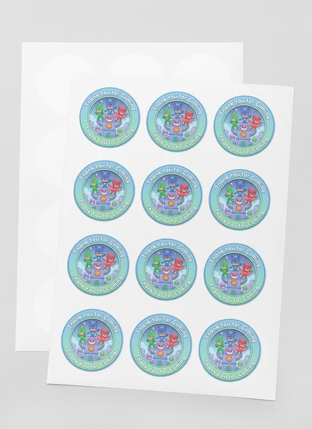 PJ Mask Theme- Return Gift/birthday decor Thankyou Sticker (6 CM/Sticker/Mixcolour/24Pcs)