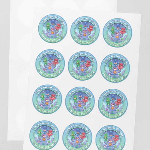 Load image into Gallery viewer, PJ Mask Theme- Return Gift/birthday decor Thankyou Sticker (6 CM/Sticker/Mixcolour/24Pcs)
