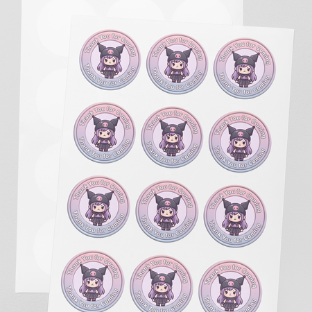 Kuromi Theme- Return Gift/birthday decor Thankyou Sticker (6 CM/Sticker/Mixcolour/24Pcs)