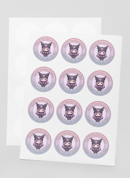 Kuromi Theme- Return Gift/birthday decor Thankyou Sticker (6 CM/Sticker/Mixcolour/24Pcs)