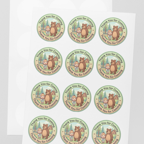 Load image into Gallery viewer, Masha And The Bear Theme- Return Gift/birthday decor Thankyou Sticker (6 CM/Sticker/Mixcolour/24Pcs)
