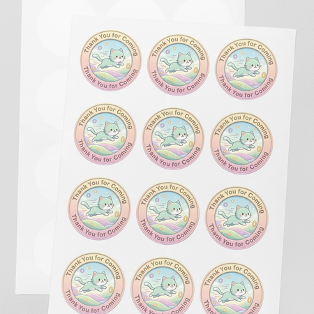 Cats Theme- Return Gift/birthday decor Thankyou Sticker (6 CM/Sticker/Mixcolour/24Pcs)