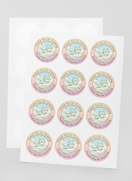 Cats Theme- Return Gift/birthday decor Thankyou Sticker (6 CM/Sticker/Mixcolour/24Pcs)