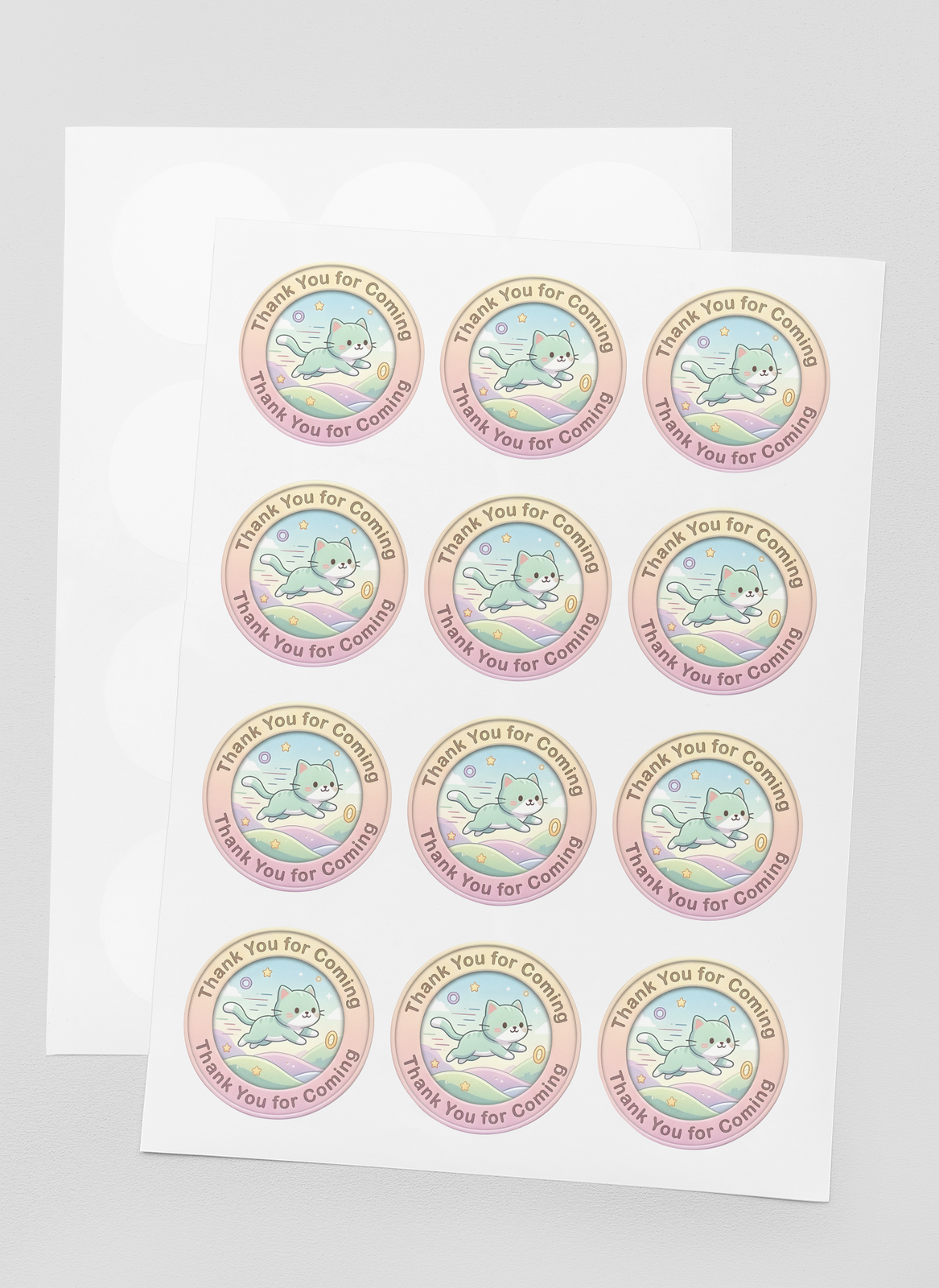 Cats Theme- Return Gift/birthday decor Thankyou Sticker (6 CM/Sticker/Mixcolour/24Pcs)