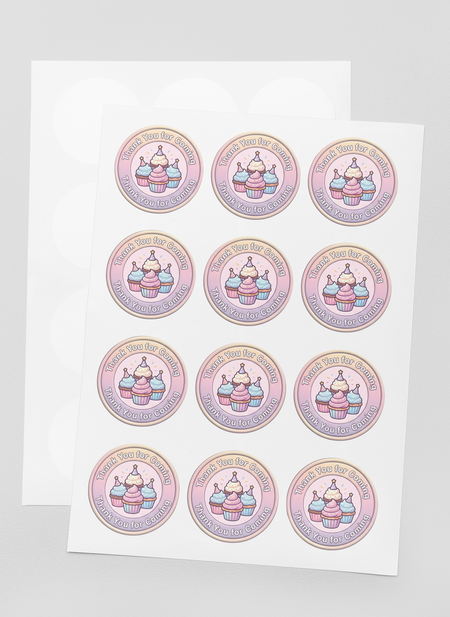 Cupcake Theme- Return Gift/birthday decor Thankyou Sticker (6 CM/Sticker/Mixcolour/24Pcs)