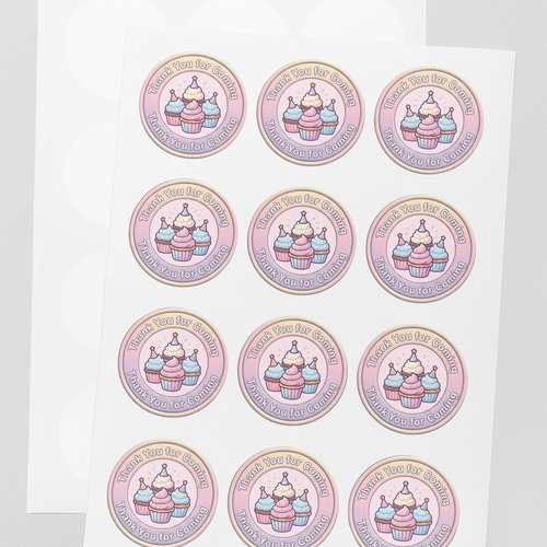 Load image into Gallery viewer, Cupcake Theme- Return Gift/birthday decor Thankyou Sticker (6 CM/Sticker/Mixcolour/24Pcs)
