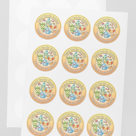 Pokemon Theme- Return Gift/birthday decor Thankyou Sticker (6 CM/Sticker/Mixcolour/24Pcs)