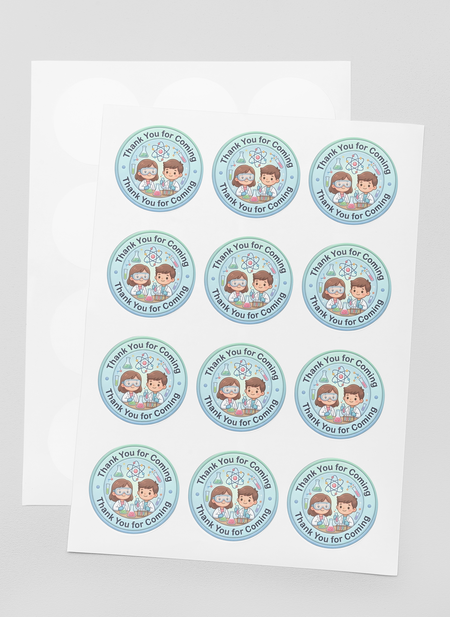 Science Theme- Return Gift/birthday decor Thankyou Sticker (6 CM/Sticker/Mixcolour/24Pcs)