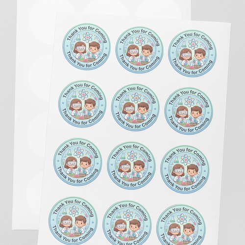 Load image into Gallery viewer, Science Theme- Return Gift/birthday decor Thankyou Sticker (6 CM/Sticker/Mixcolour/24Pcs)
