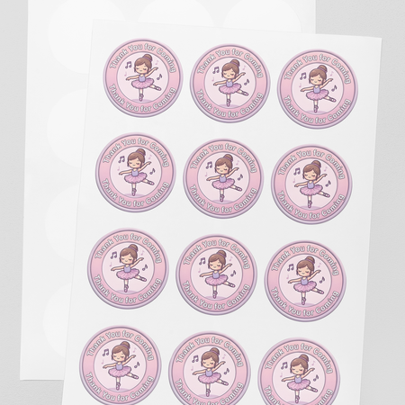 Ballerina Theme- Return Gift/birthday decor Thankyou Sticker (6 CM/Sticker/Mixcolour/24Pcs)