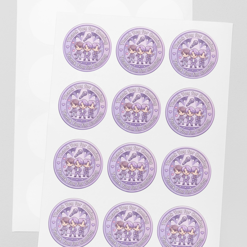 Load image into Gallery viewer, BTS Theme- Return Gift/birthday decor Thankyou Sticker (6 CM/Sticker/Mixcolour/24Pcs)
