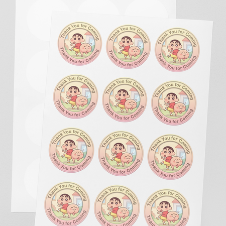 Shinchan Theme- Return Gift/birthday decor Thankyou Sticker (6 CM/Sticker/Mixcolour/24Pcs)
