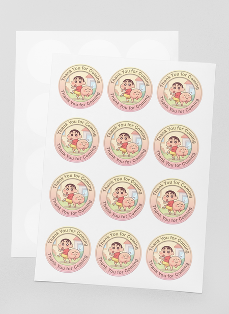 Shinchan Theme- Return Gift/birthday decor Thankyou Sticker (6 CM/Sticker/Mixcolour/24Pcs)