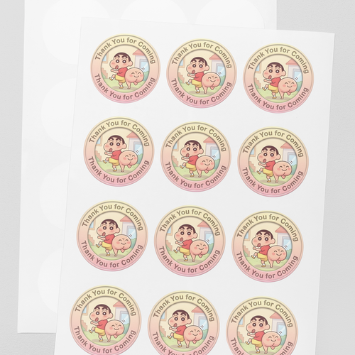 Load image into Gallery viewer, Shinchan Theme- Return Gift/birthday decor Thankyou Sticker (6 CM/Sticker/Mixcolour/24Pcs)
