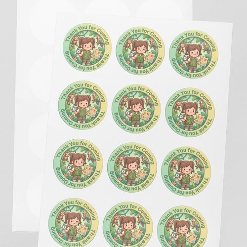 Load image into Gallery viewer, Safari Girl Theme- Return Gift/birthday decor Thankyou Sticker (6 CM/Sticker/Mixcolour/24Pcs)
