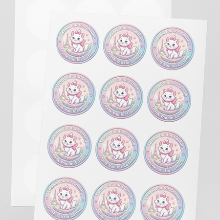 Aristocats Theme- Return Gift/birthday decor Thankyou Sticker (6 CM/Sticker/Mixcolour/24Pcs)