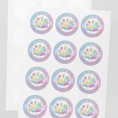 Rainbow Cloud Theme- Return Gift/birthday decor Thankyou Sticker (6 CM/Sticker/Mixcolour/24Pcs)