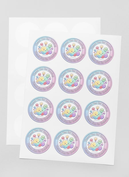 Rainbow Cloud Theme- Return Gift/birthday decor Thankyou Sticker (6 CM/Sticker/Mixcolour/24Pcs)