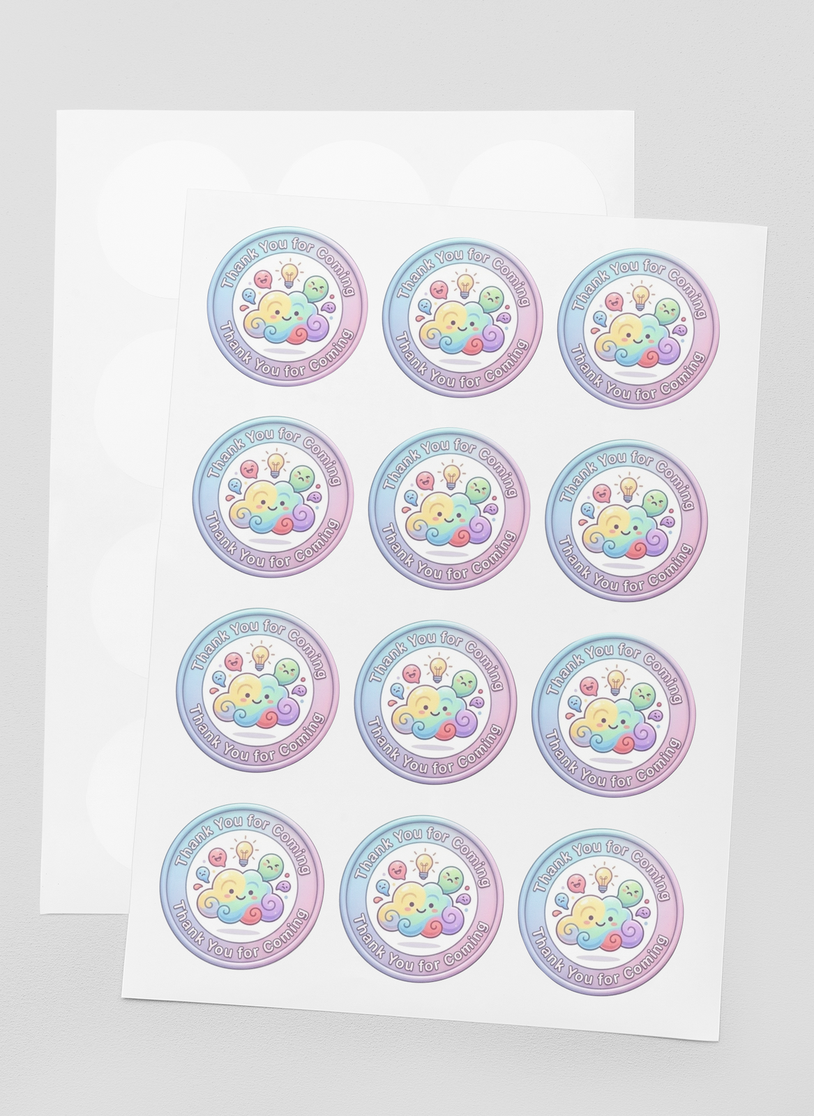 Rainbow Cloud Theme- Return Gift/birthday decor Thankyou Sticker (6 CM/Sticker/Mixcolour/24Pcs)