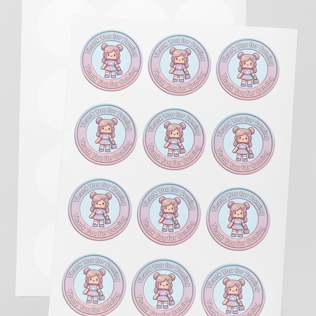 Kawaii Theme- Return Gift/birthday decor Thankyou Sticker (6 CM/Sticker/Mixcolour/24Pcs)